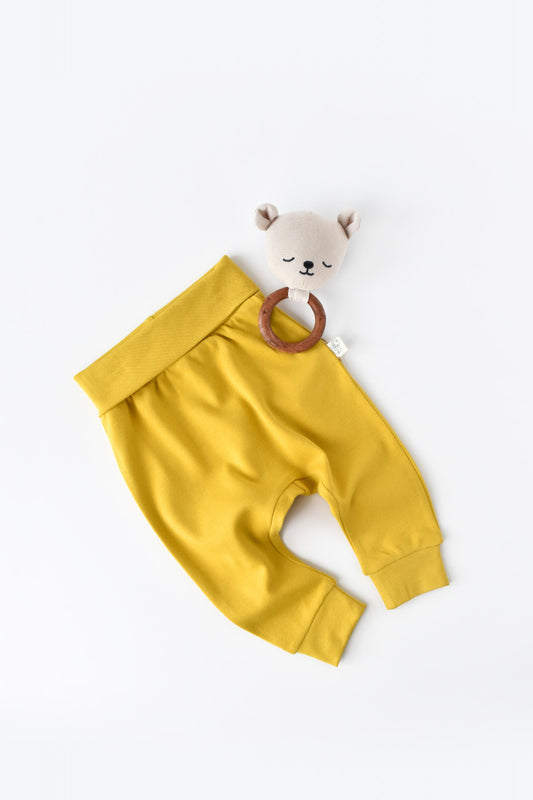 Pantaloni bebe din bumbac organic, galben deschis