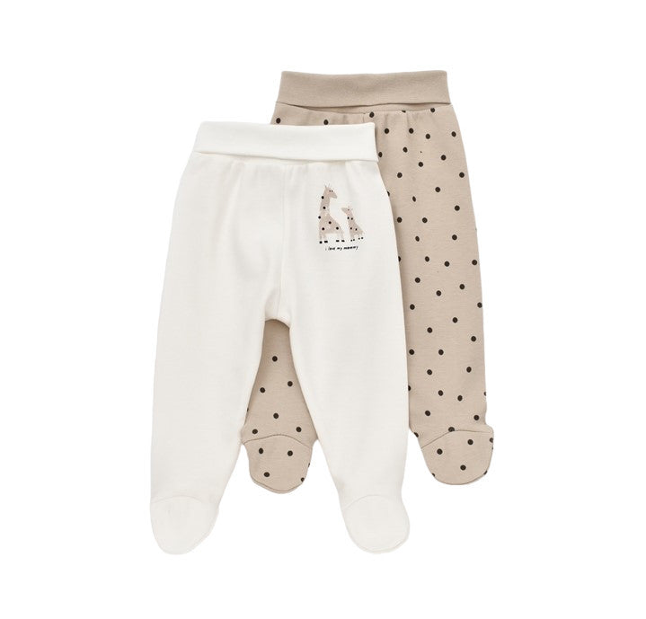 Set 2 pantaloni cu botoșei, Girafă, 100% bumbac organic