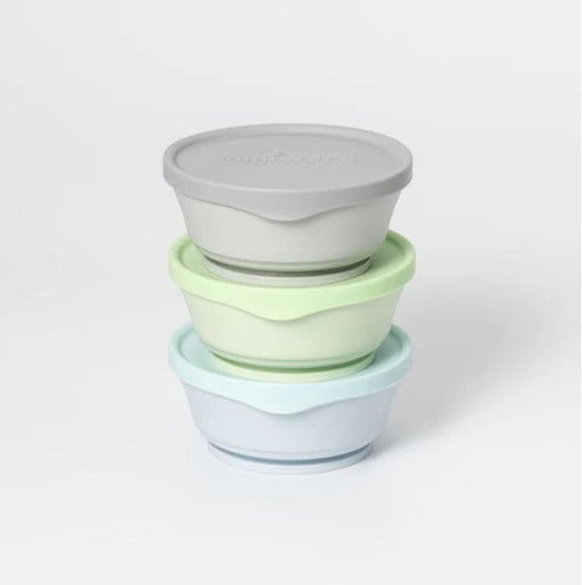 Set 3 boluri rotunde pentru mâncare, de la Miniware, 100% din materiale naturale biodegradabile, Aqua+Grey+Keylime